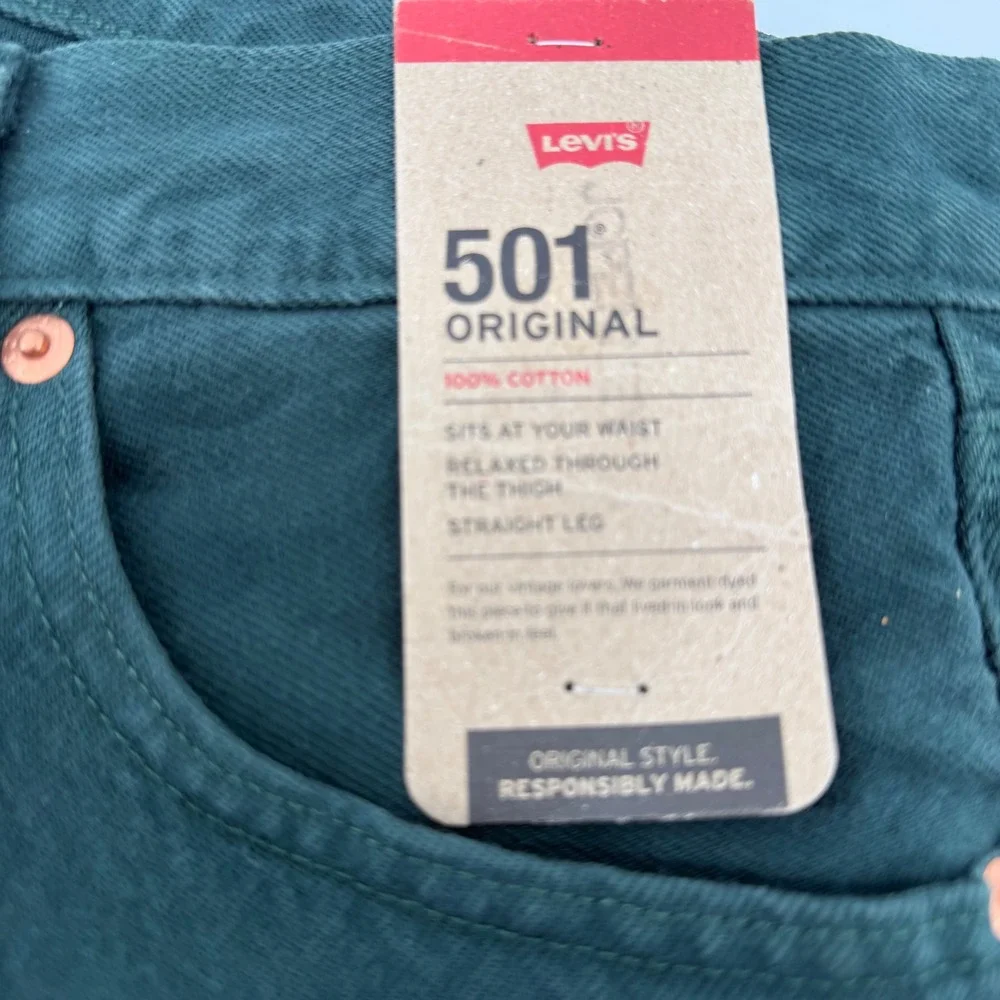 Levi's Jeans Mens 36x34 Hunter Green 501 Original Straight Leg Button Fly Cotton